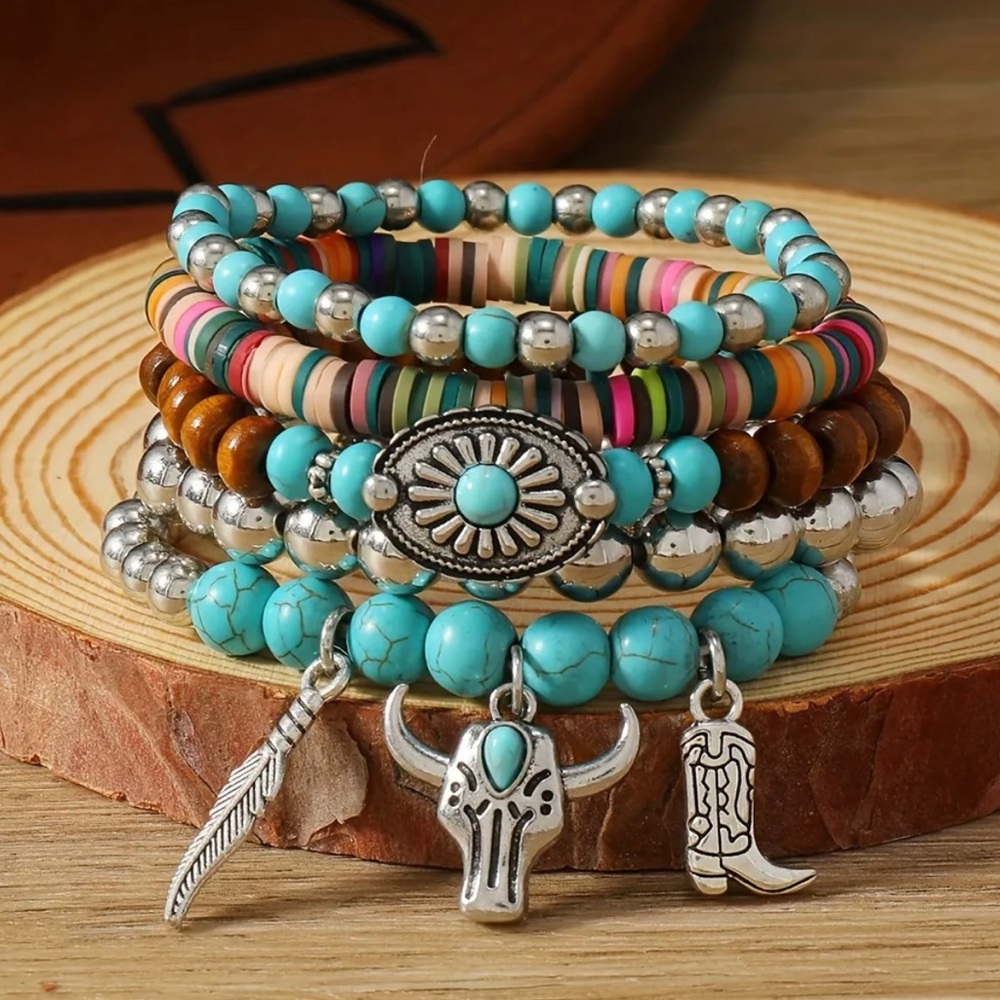 🔴 5 for $10 ONE Elegant Bluish Gray Wooden Beaded Bracelet - Picture 8 of 16